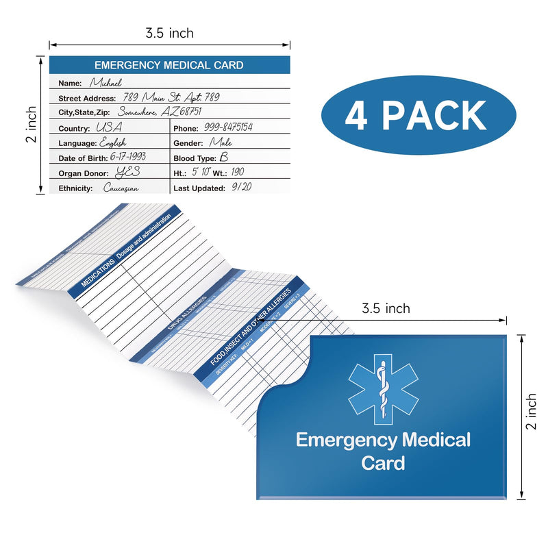 [Australia] - 4 Pack Emergency Medical Information Id Card Red Medical Condition and Emergency Contact Id Wallet Card Medical Alert Wallet Card Pocket Size Medication List and Medical Cards for Caretakers (Blue) Blue 