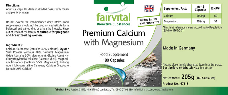 [Australia] - Fairvital | Premium calcium magnesium capsules - 180 capsules - for 3 months - HIGH DOSE - with oyster shell powder 