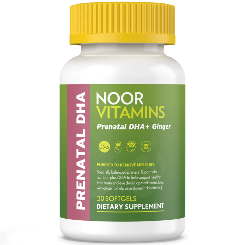 [Australia] - Noor Vitamins Halal Prenatal Vitamins with DHA and Folic Acid, Essential Vitamins, Ginger to Soothe Mom's Stomach, Iron, Softgels, Prenatal Vitamin Before/During/Post Pregnancy (1 Month Supply) 30 Count (Pack of 1) 
