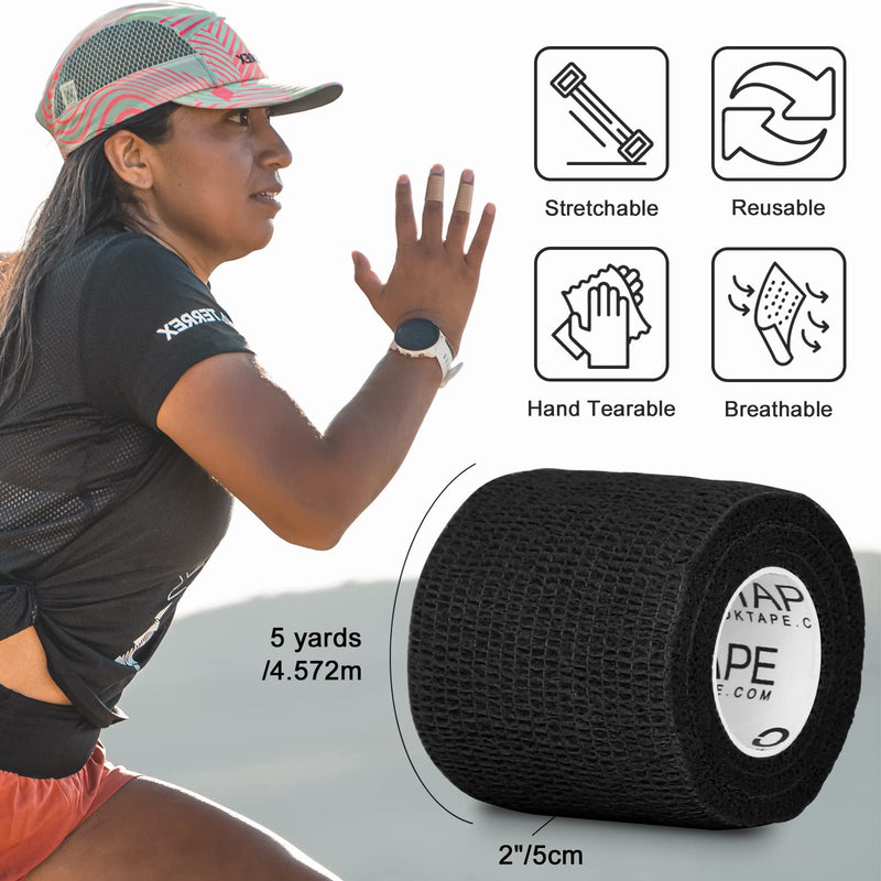 [Australia] - OK TAPE 12 Pack Self Adherent Cohesive Wrap Bandages, 2 Inches x 5 Yards, First Aid Tape, Elastic Self Adhesive Tape, Athletic, Sports wrap Tape, Bandage Wrap for Sports, Wrist - Black 