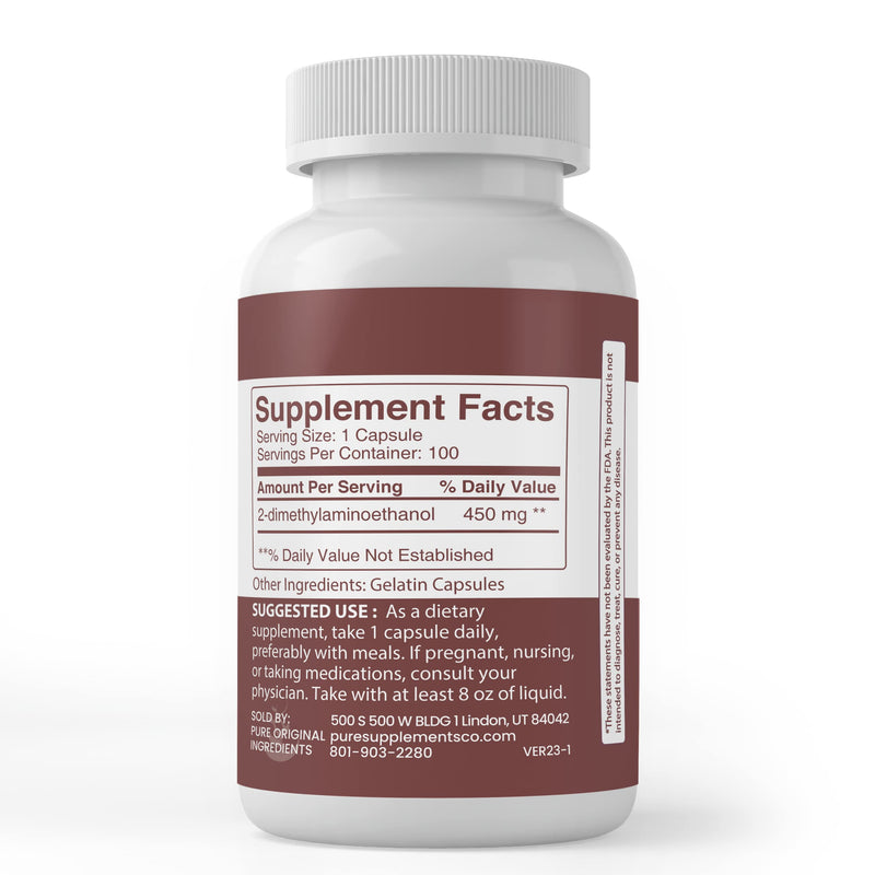 [Australia] - Pure Original Ingredients DMAE Bitartrate, (100 Capsules) Always Pure, No Additives Or Fillers, Lab Verified 