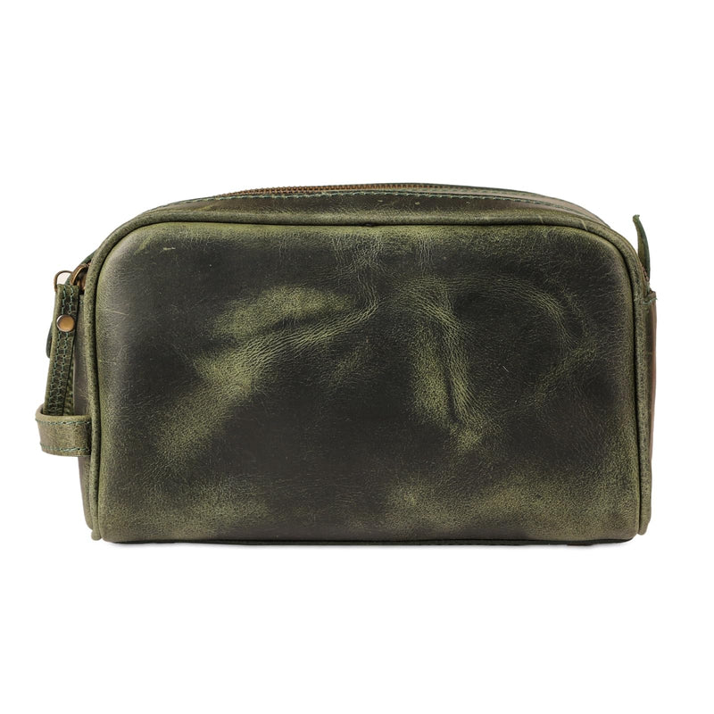 KomalC Leather Toiletry Bag for Men & Women – Handcrafted Travel Grooming Kit with Water-Resistant Lining and Secure Zipper Closure 1 Zip Classic Light Green