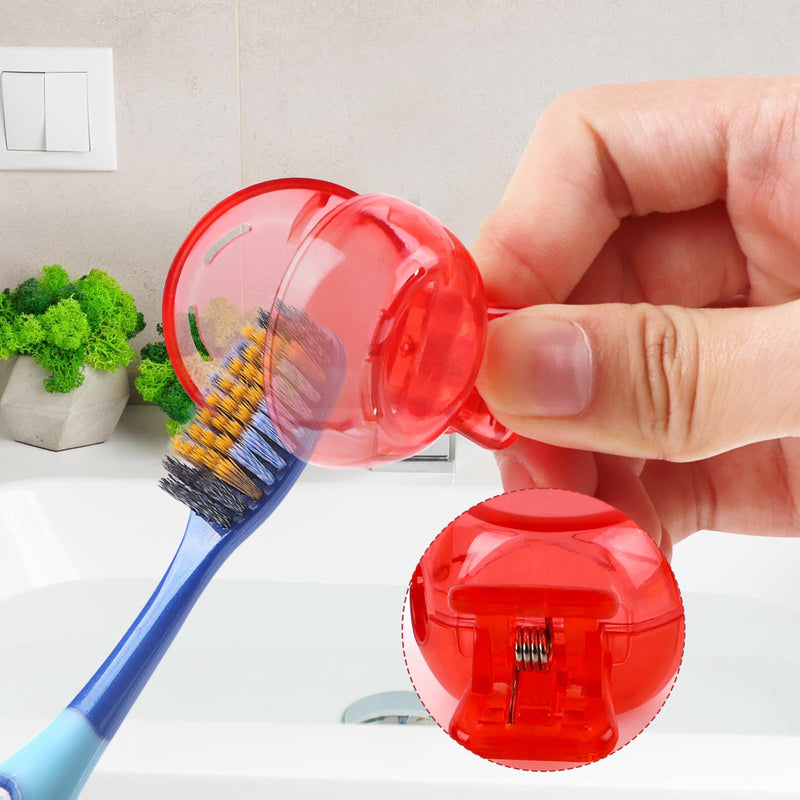 [Australia] - 4 Pack Travel Toothbrush Head Covers Portable Toothbrush Protector Cap Brush Pod Case Plastic Protective Clip for Household Travel, Camping, Bathroom, School, Business Blue, Green, Grey, Red 