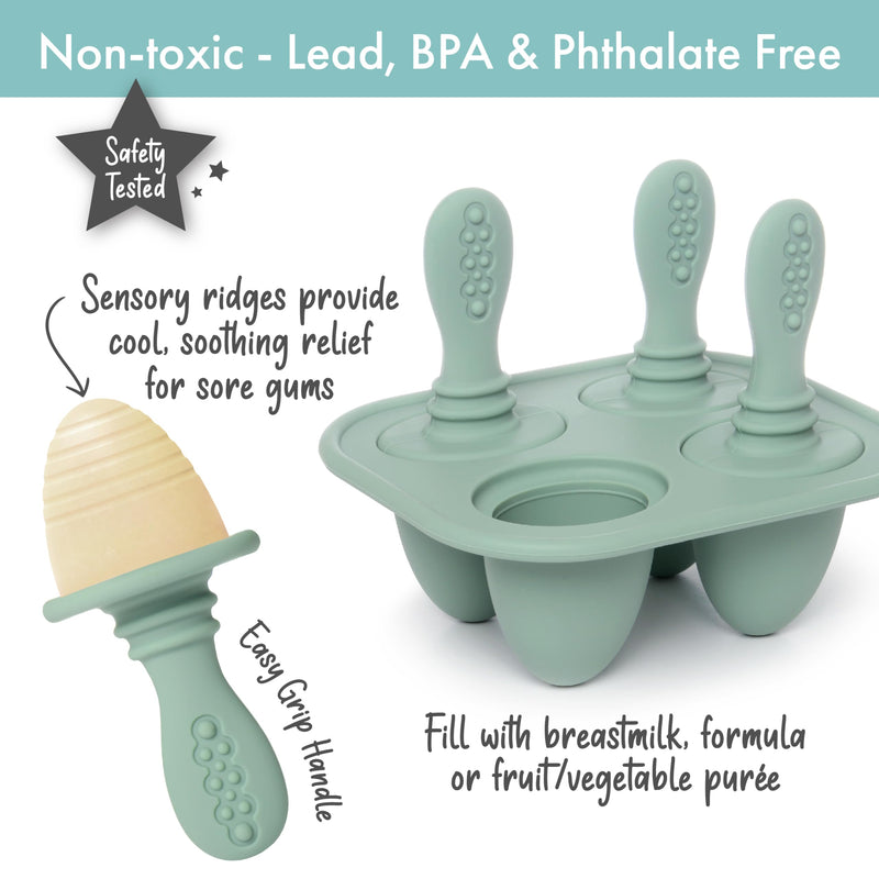 [Australia] - Silicone Petite Pops - Baby Popsicle Mold - BPA Free - Dishwasher Safe - 4 months+ (Sage Green Teether Pops) Sage Green Teether Pops 