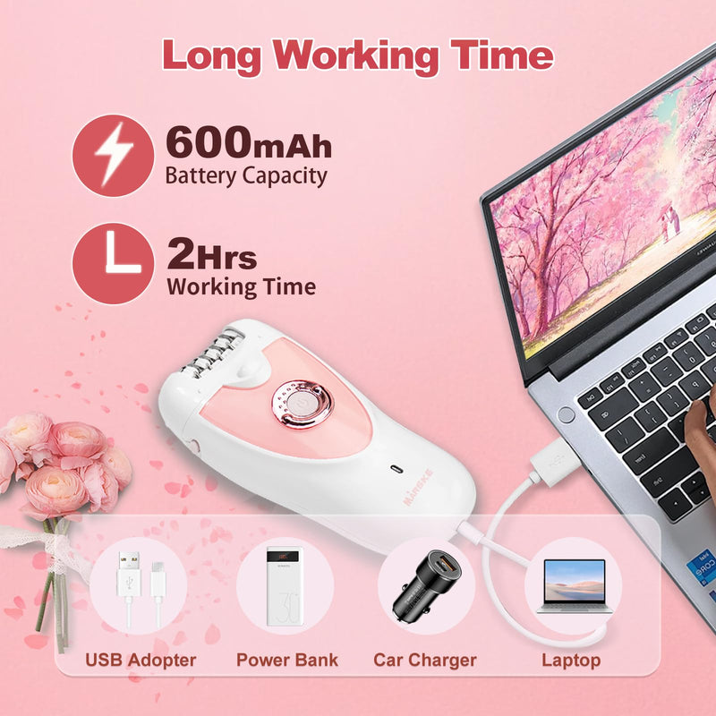 Smooth Glide Epilator for Women, 2-in-1 Facial Epilator for Women with LED, Wet/Dry Hair Remover Device, Portable Electric Lady Shaver for Bikini, Face, Arm, Legs, Armpits