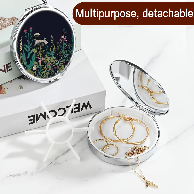 Weekly Pill Case, Medicine Planner, Vitamin Organizer Box, Portable Daily Pill Box with Compartments,Pocket Purse Metal Medicine Organizer Unique Gifts,Flower Flower