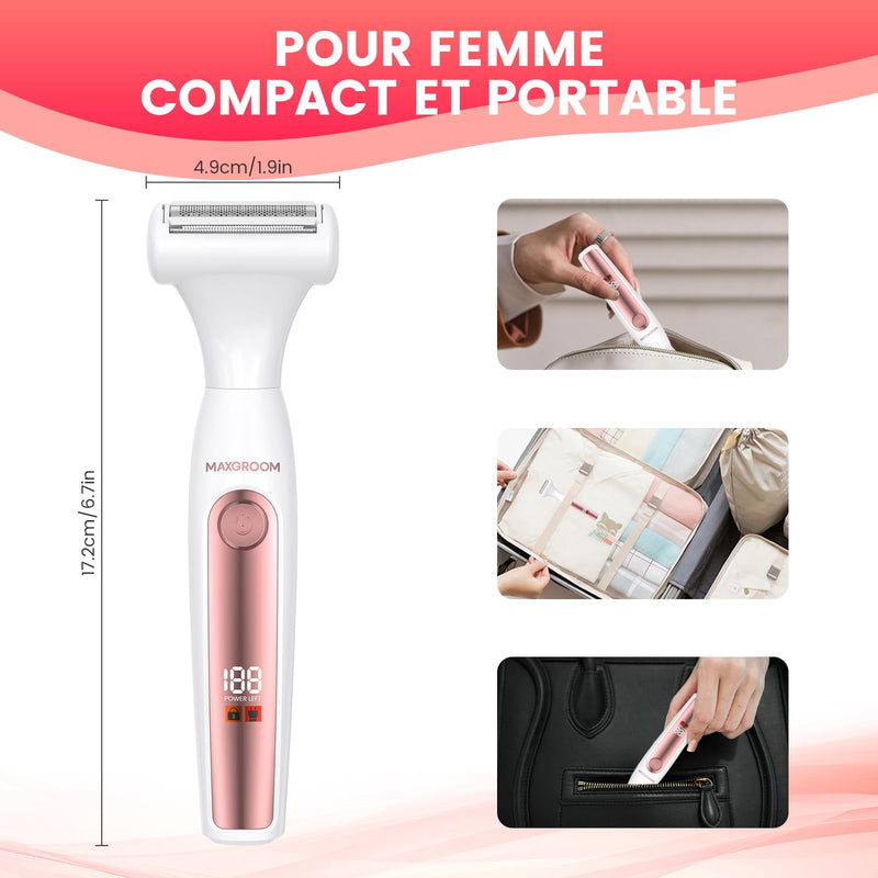 Bikini Trimmer for Women, 4-in-1 Waterproof Lady's Electric Razor Shaver and Facial Hair Removal, Cordless Rechargeable Body Hair Trimmer Grooming Sets for Leg, Armpit, Face, Eyebrow (White)