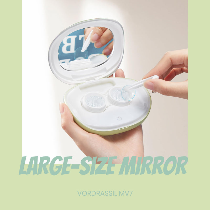 [Australia] - MV7 Ultrasonic Contact Lens Cleaner Machine with Timer Display, Big Mirror & USB Charger, Fit Disposal Soft Lens, Colored Contact Lens, RGP Lens and OK Lens (Pearl White) Pearl White 