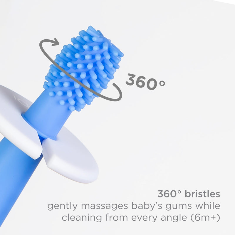 Ubbi Grow with Me Toothbrush Training Set for Babies and Toddlers, Includes One 360° Food-Grade Platinum Silicone and One Soft Bristled Toothbrush, Polaris Blue and Zest Green Grow With Me Toothbrush Set, Polaris & Zest