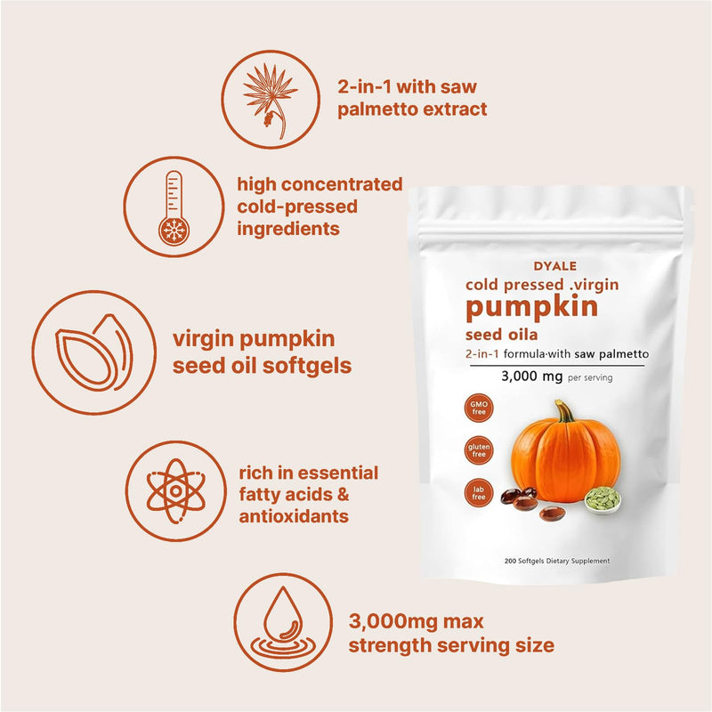 [Australia] - DYALE Pumpkin Seed Oil with Saw Palmetto,200 Softgels | Cold Pressed, Pure Virgin Oil, Essential Fatty Acids & Phytosterols | Supports Hair, Urinary, Bladder & Prostate Health | Non-GMO (1pc) 1pc 
