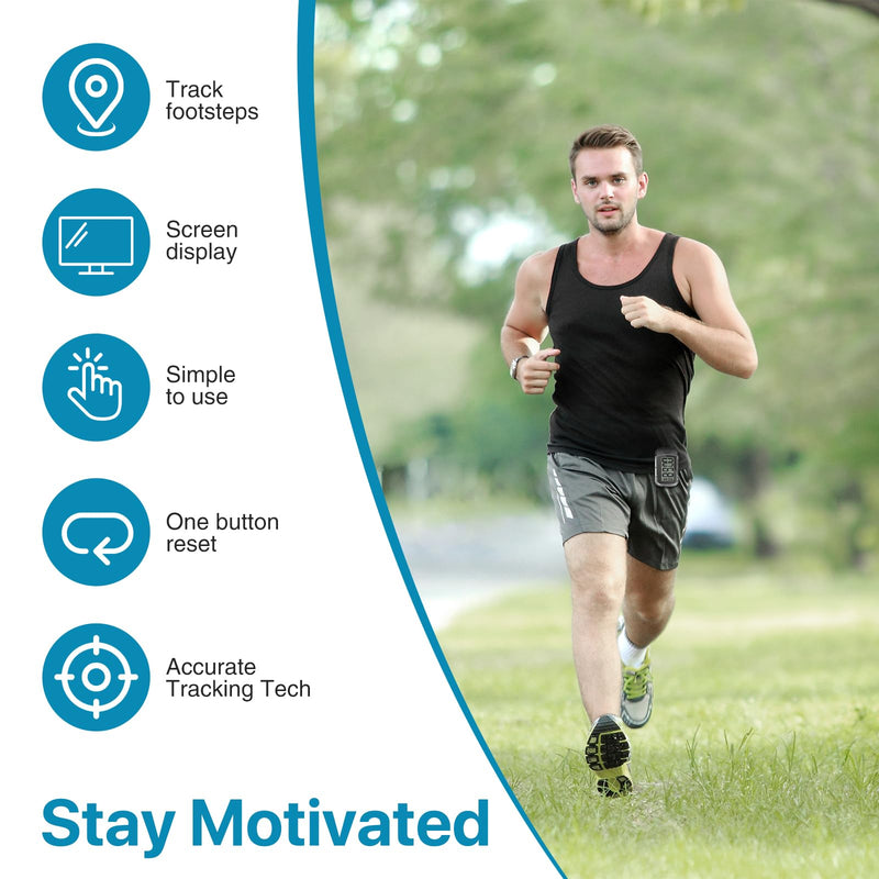 [Australia] - 3D Pedometer for Walking, Simple Digital Step Counter with Removable Clip and Lanyard, Accurate Pedometers for Steps Track with Large LCD Display for Men Women Kids Walking Running Hiking Sports-Black 