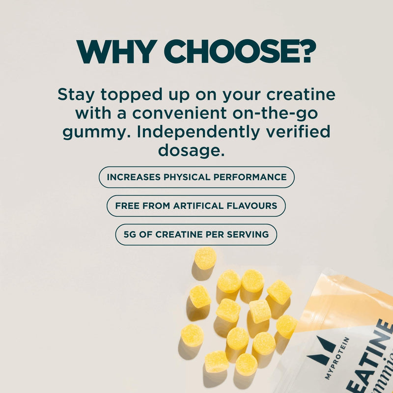 Myprotein Creatine Gummies - 3g per Serving - Electrolyte Enhanced - Support Muscle Growth, Strength & Performance - 1 Month Supply - 90 Chewable Creatine Powder Alternative (90 Gummies, Lemon) 90 count (Pack of 1)