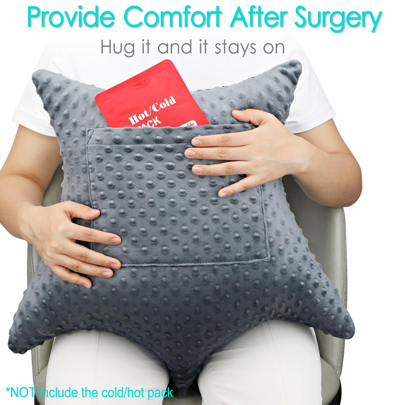 [Australia] - Star Shaped Hysterectomy Pillow with 2 Pockets for Abdominal Surgery Hysterectomy Recovery Must Haves Products Gifts Tummy Pillow with Hands Placement Pouch Minky Dot Dark Gray Star Lounger - Minky Dark Gray 