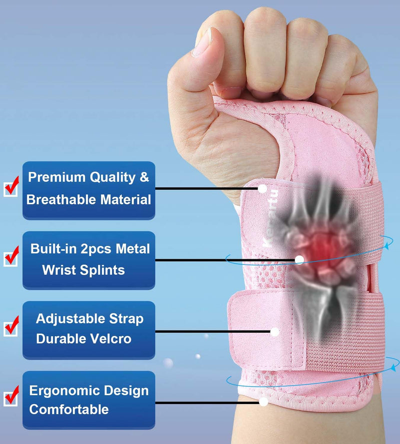 Wrist Brace for Carpal Tunnel Pain Relief, Wrist Support Splint for Women Men,Sprain, Repetitive Strain, Adjustable Hand Brace for Sleeping Fits Right Left Hand for Arthritis (Pink, Left Hand, S/M) Small/Medium Pink Left Hand