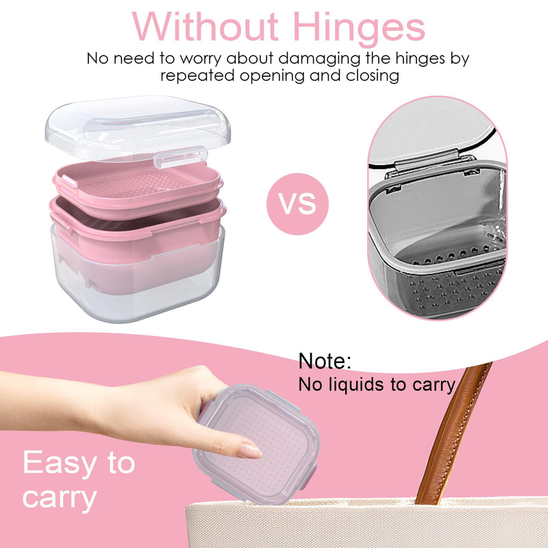 [Australia] - ARGOMAX Denture Case, Denture Cup for Soaking Dentures(Not Leak-Proof), Thorough Cleaning of Dentures, Retainer, Mouthguards, Clear Braces (Dark Pink). Clear Case + Pink Filter and Tray 