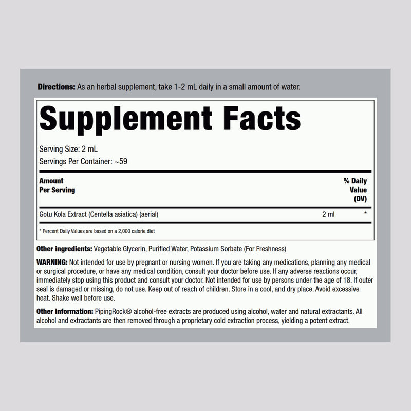[Australia] - Piping Rock Gotu Kola Extract | 4 Fl Oz | Premium Liquid Herbal Supplement | Vegetarian | Alcohol Free | Non-GMO, Gluten Free 