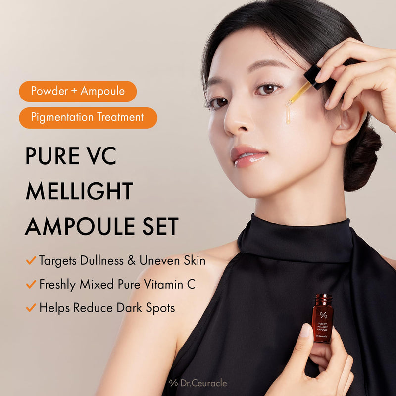 Dr.Ceuracle Pure Vitamin C Mellight Ampoule Set - Vitamin C Serum for Face, 4 Week Program for Anti-Oxidant, Fade Pigmentation, Skin Radiance, Korean Skincare (4 Counts (Pack of 1))