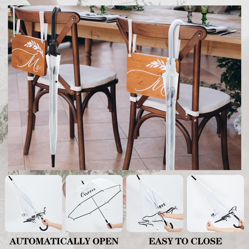 2 Clear Wedding Umbrellas, Large Bubble Wedding Umbrella for Bride and Groom with J Hook Handle Lightweight Bridal Umbrellas for Weddings Rain Outdoor Ceremony