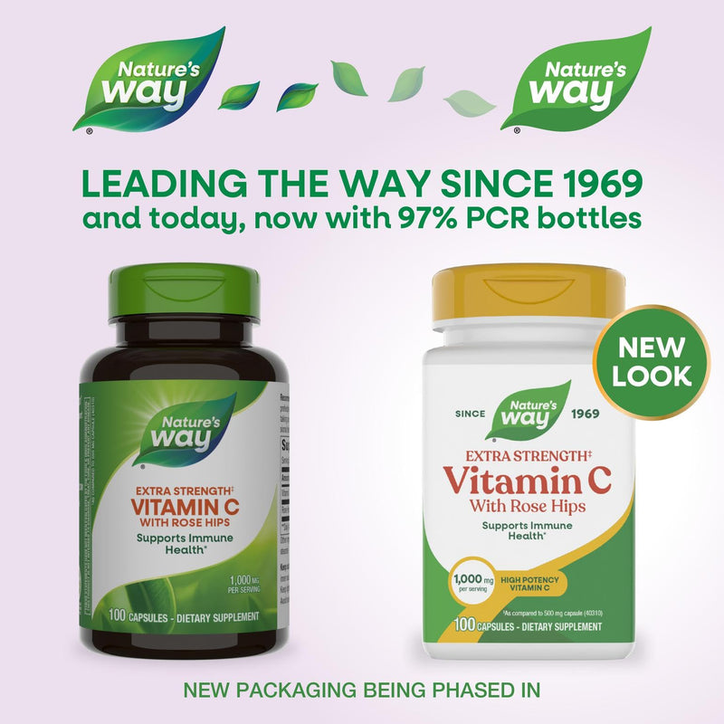 Nature's Way Vitamin C with Rose Hips Extra Strength (1)- Supports Collagen Production & Healthy Immune Function* - 1000 mg per Serving - Dairy-Free & Gluten-Free - 100 Count (100 Servings) 100 Count (Pack of 1)