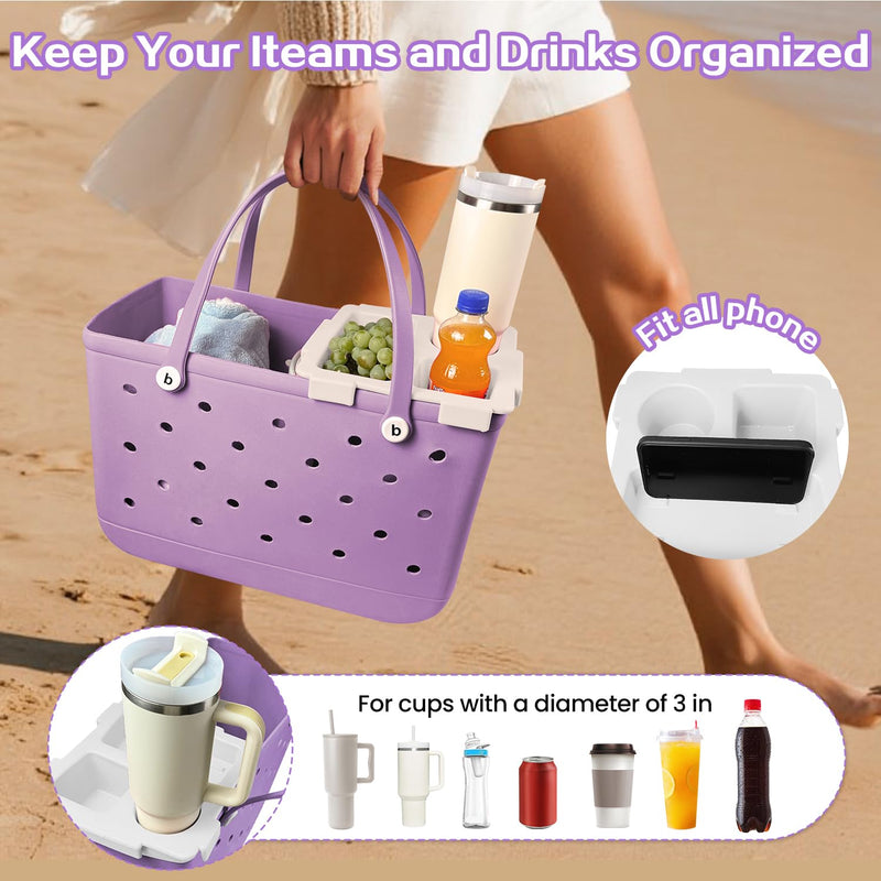 XYFuuee Replacement Strap Wrap& Top Cup Holder Tray for Bogg Bag, Must Have Beach Rubber Tote Bag Accessories, Adjustable Crossbody Shoulder Long Straps, Instant Table, Free Your Hand