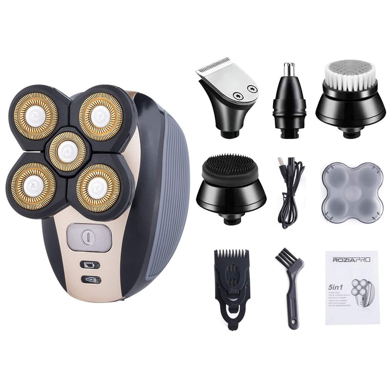 Electric Razor for Men Head Shaver for Bald Men Grooming Kit 5 in 1 Wet Dry Rotary Shavers Nose Hair Beard Trimmer Clippers Facial Cleansing Brush Cordless Waterproof USB Charging Rechargeable