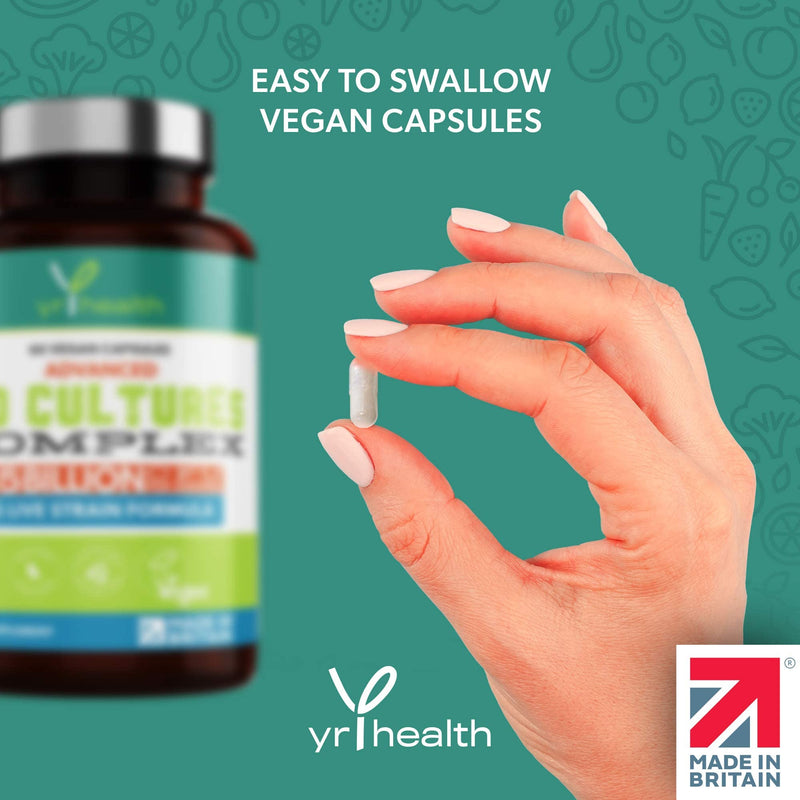 Vegan Bio Cultures Complex - 45 Billion CFU, 15 Active Bacteria Strains - Maximum Strength Multi Strain Complex - Probiotics Women Gut Health and Men, 60 Capsules - Made in The UK by YrHealth