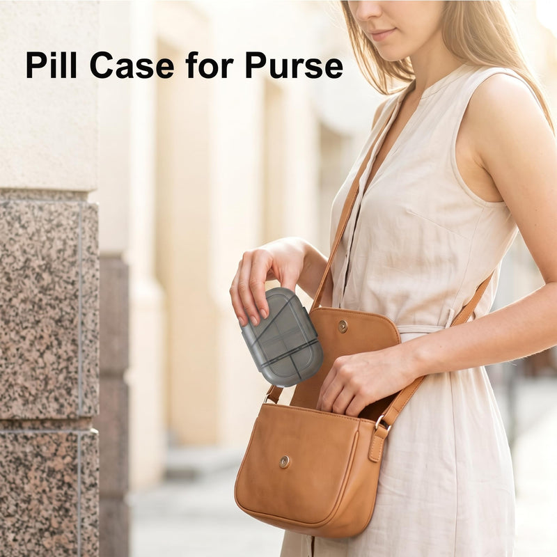 Foldable Travel Pill Organizer Box, 8 Compartments, Black | Double Protection, Weekly Medicine Container, Portable Compact, For Daily Medication Vitamins Supplements