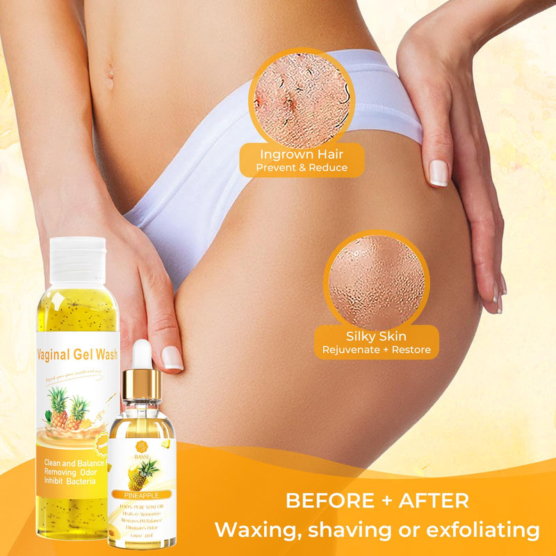 [Australia] - Feminine Wash & Yoni Oil & Yoni Soap Set for Women, Yoni Wash for Vaginal Ph Balance Remove Odor Moisturizing, 1.17 Fl.Oz Feminine Oil & 5.07 Fl.Oz Vaginal Wash 3.53oz Yoni Soap Bar, Pineapple Scent Wash Soap Oil 