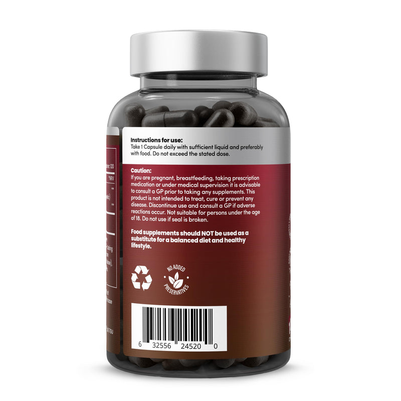 HealthEssent Aged Black Garlic 15,000mg Blood Pressure Support with CoQ10 | 120 Capsules, 4 Month Supply | Odourless Fermented Aged Garlic Extract | 100:1 Dual Complex | Vegan, Non-GMO, GMP Quality