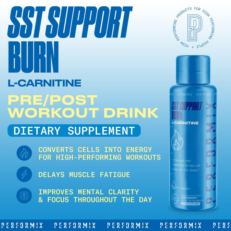 [Australia] - PERFORMIX - SST Support Burn - Fast-Acting L-Carnitine Liquid - Converts Cells Into Energy - Improves Memory & Focus - Metabolism Support - Stim Free - for Men & Women - Ice Berry - 31 Servings 15.7 Fl Oz (Pack of 1) 