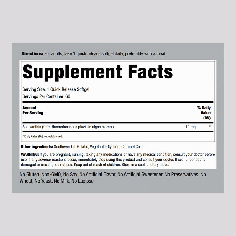[Australia] - Piping Rock Astaxanthin 12mg | 60 Softgels | Ultimate Supplement | Gluten Free, Non-GMO 