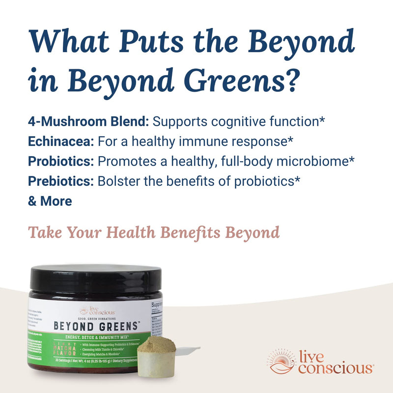 [Australia] - Live Conscious Beyond Greens Concentrated Superfood Powder - Matcha Flavor w/Chlorella, Echinacea, Probiotics for Immune Support & Energy - 30 Servings (2-Pack) 4 Ounce (Pack of 2) 