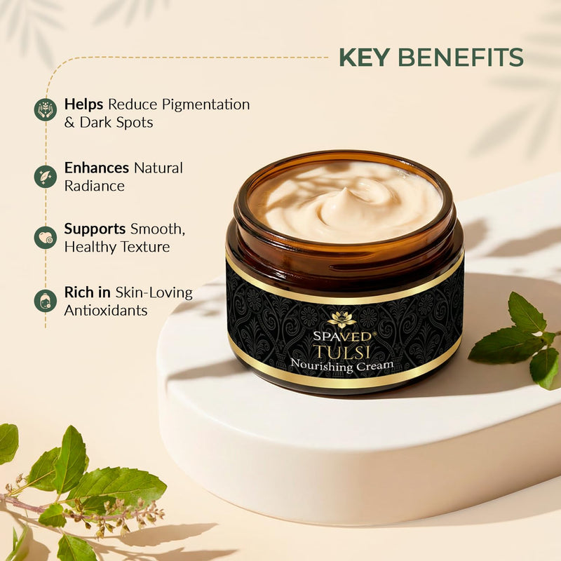 Tulsi Face Cream 1.7 oz – Anti-Aging, Barrier Support & Hydrating Moisturizer with Shea Butter, Aloe Vera & Vitamin E – Supports Soft, Radiant Skin – Vegan, Fragrance-Free