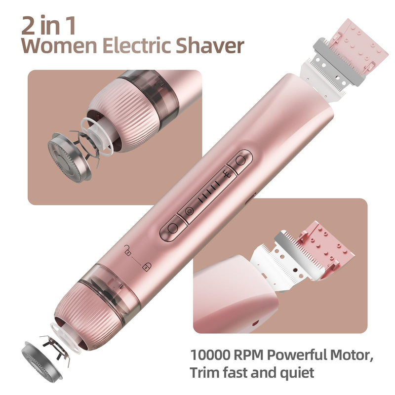 [Australia] - 2 in 1 Women Electric Shaver, Bikini Trimmer for Women Dual Head Wet & Dry Use IPX7 Waterproof, Body Hair Trimmer and Facial Hair Remover for Bikini Underarm Leg Arm Body Face (Rose Gold) Rose Gold 