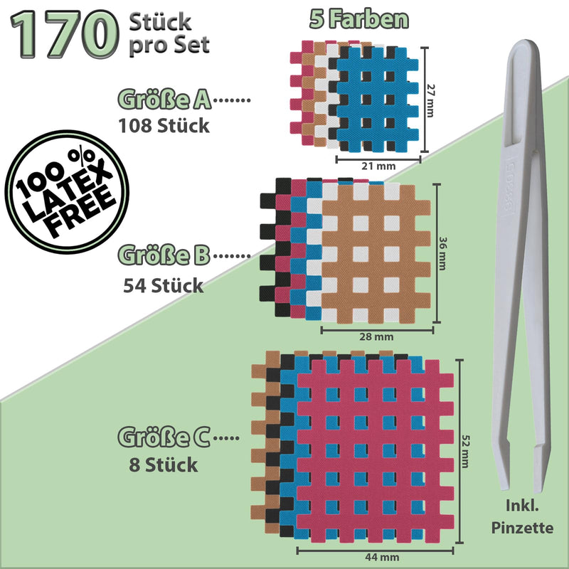 [Australia] - ALPIDEX Cross Tape Grid Tapes 85/102/170 Plasters with Antistatic Tweezers Grid Plasters Size A, B and C Mixed in Color and Quantity 170 Pieces - Size A.B and C 