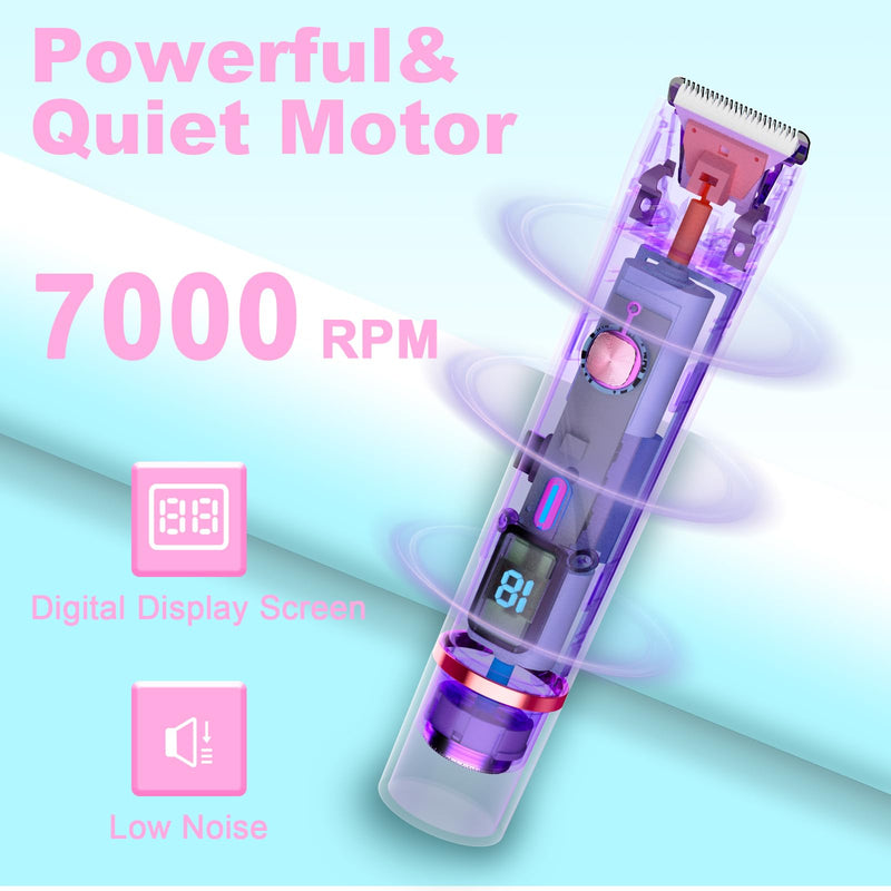 Bikini Trimmer for Women, 2 in 1 Electric Razors for Women Pubic Hair, IPX7 Waterproof Dual Head Bikini Shaver with LED Display, Rechargeable Electric Trimmer (Purple) Purple