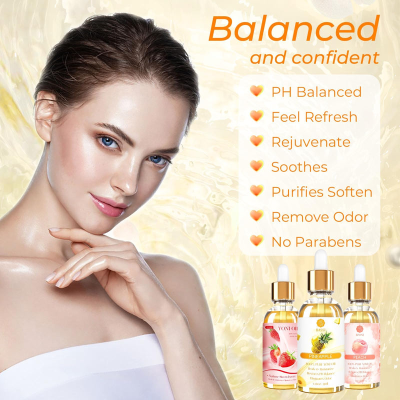 [Australia] - 3PCS Yoni Oil for Women Organic Feminine Oil, Ph Balance Remove Odor, Peach Strawberry Pineapple Essential Oil, All Natural Essential Oil, 1 fl oz/pc Mixed fruit 
