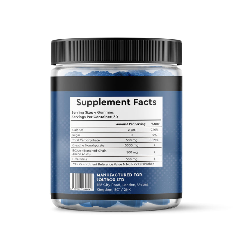 Creatine Monohydrate Gummies 5000mg - Sugar Free Vegan Pre Workout Chews - BCAAs 500mg, L-Carnitine 500mg - Gym Supplement for Men and Women, Blueberry, 120 Count 120 count (Pack of 1)