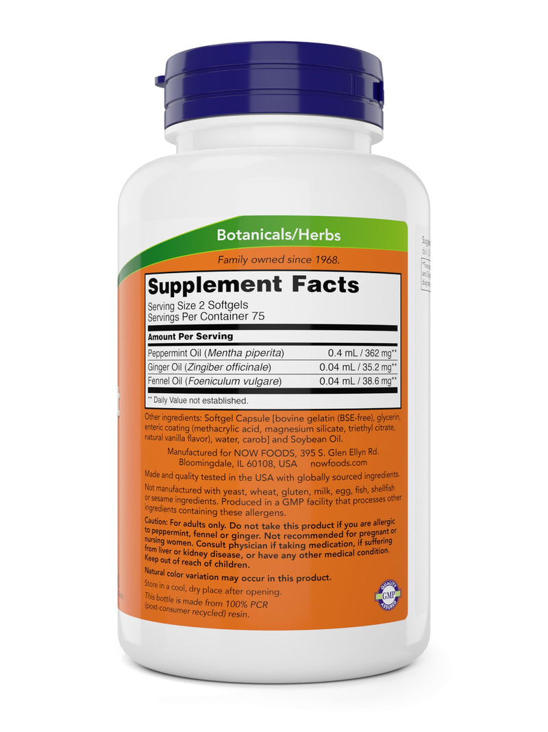 [Australia] - NOW Peppermint Gels with Ginger Oil and Fennel Oil, 150 Softgels, Enteric Coated 