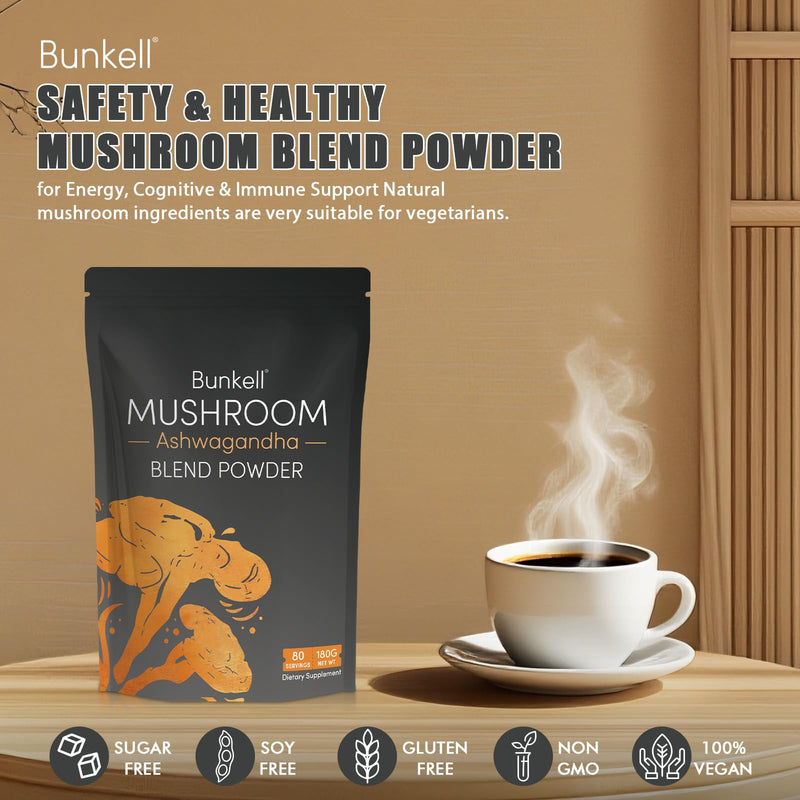 [Australia] - Ashwagandha Mushroom Powder, Adaptogenic 10 Mushrooms Complex w/ashwagandha - Lion's Mane, Reishi, Chaga & Maitake - Adaptogens Powder for Energy, Cognitive & Immune Support, 80 Servings 6.35 Ounce (Pack of 1) 