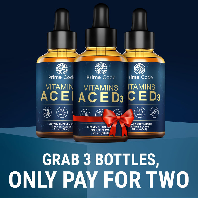 [Australia] - Prime Code Liquid Vitamin A Supplement for Women & Men with Vitamin C E and D3, Vitamin A C E D3 Drops for Adults, Non-GMO, Faster Absorption & Immune Support, Natural Orange Flavor Drops 