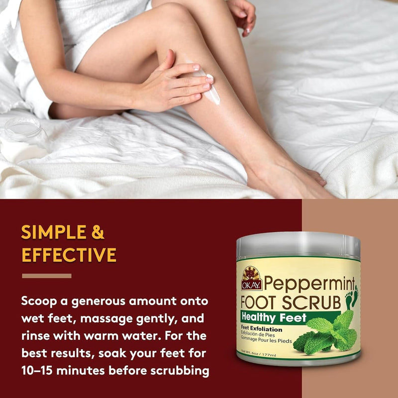 OKAY Peppermint Foot Scrub - Exfoliating Foot Scrub, Foot Exfoliator, Great for Cracked Heels, Pedicures, Dead Skin Remover, Exfoliant for Calluses, Moisturizer for Dry Skin - 6 Oz (Pack of 1) 6 Ounce (Pack of 1)
