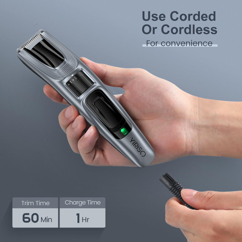 [Australia] - YIRISO beard trimmer, men's trimmer, beard trimmer with ultra-sharp blade, 40 length settings, battery and mains operation, 60 min. wireless running time, gift for man 