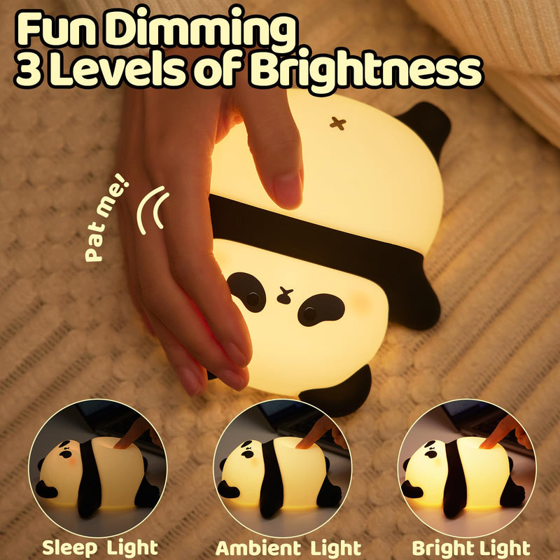 [Australia] - Rechargeable Cute Night Light for Kids Room with Timer, Food Grade Silicone Touch Night Light for Baby Nursery, Dimmable Cute Lamp for Bedrooms, Breastfeeding, Squishy Panda Night Light for Kids 1 Panda Lamp[TAP CONTROL] 