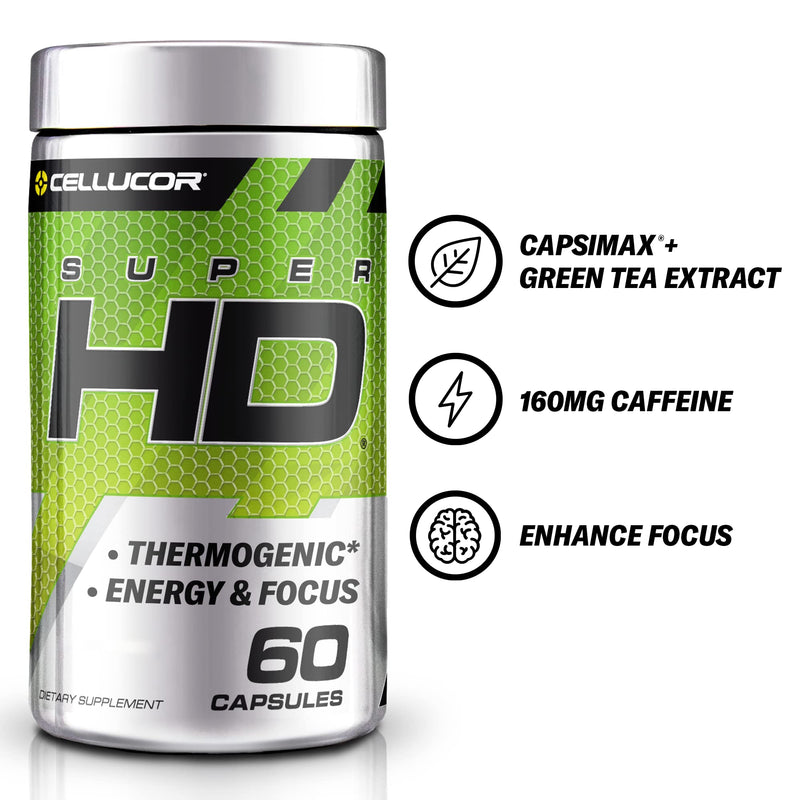 [Australia] - Cellucor Super HD for Men & Women - Enhance Focus and Increase Energy - Capsimax, Green Tea Extract, 160mg Caffeine & More 60 Servings 