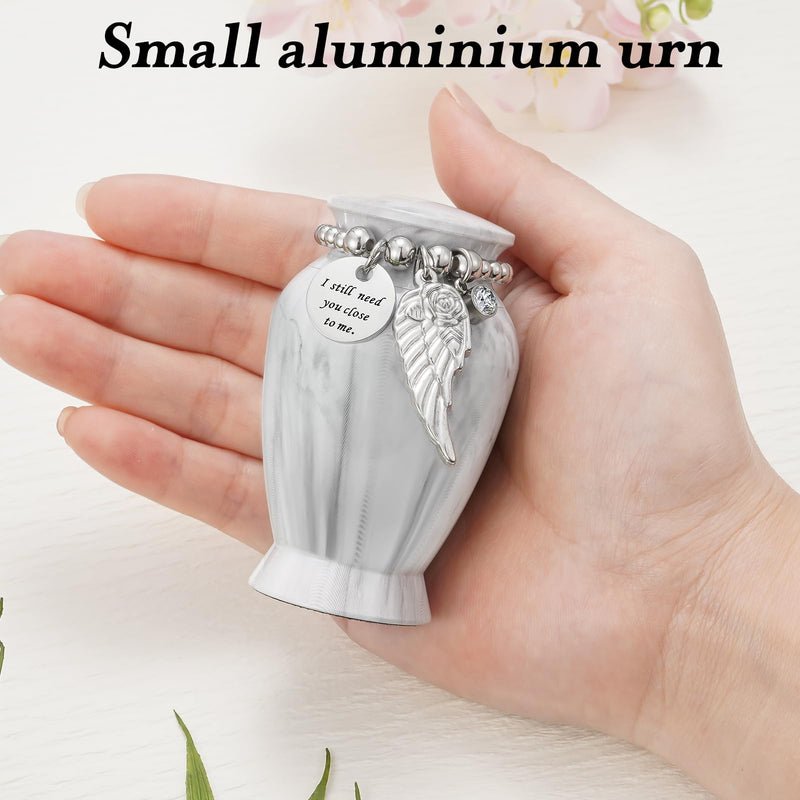 [Australia] - Dletay Small Urns for Human Ashes Keepsake 2.85 Inch Memorial Mini Cremation Urn for Women Men Aluminum Decorative Funeral Urns - Marble White Marble-White 