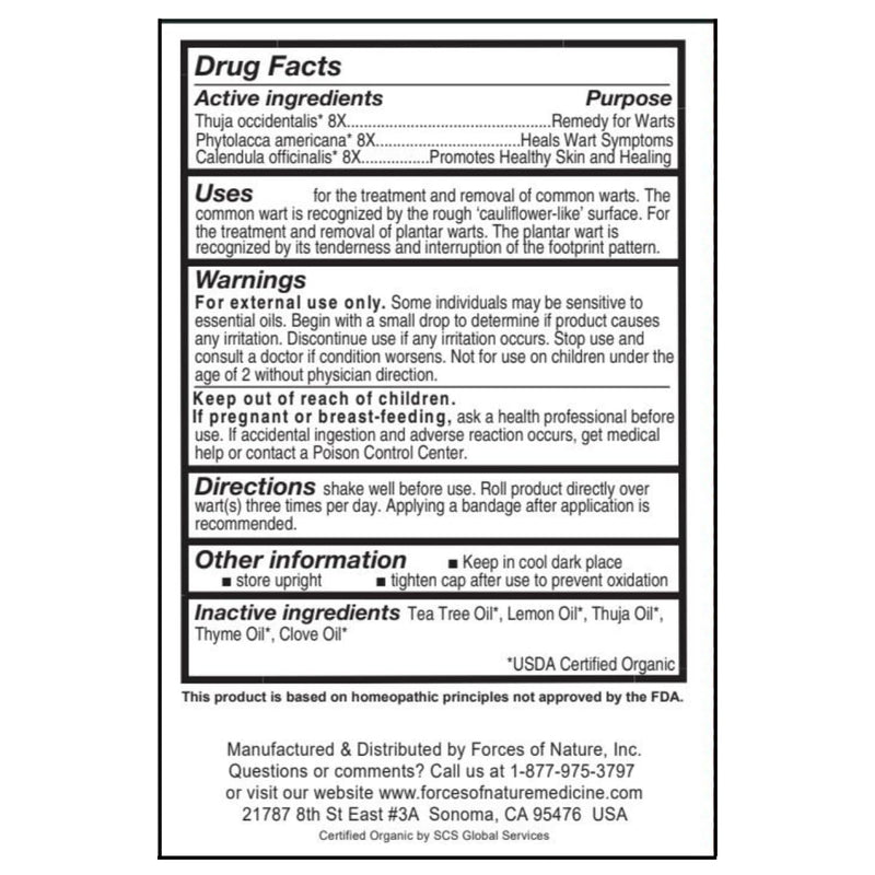 [Australia] - Forces of Nature Wart Control Extra Strength, Organic Homeopathic Medicine for Gentle Removal of Plantar Warts on Feet and Hands, Natural Ingredients, Tea Tree, Northern White Cedar, 11ml ,0.37 fl oz 0.37 Fl Oz (Pack of 1) 
