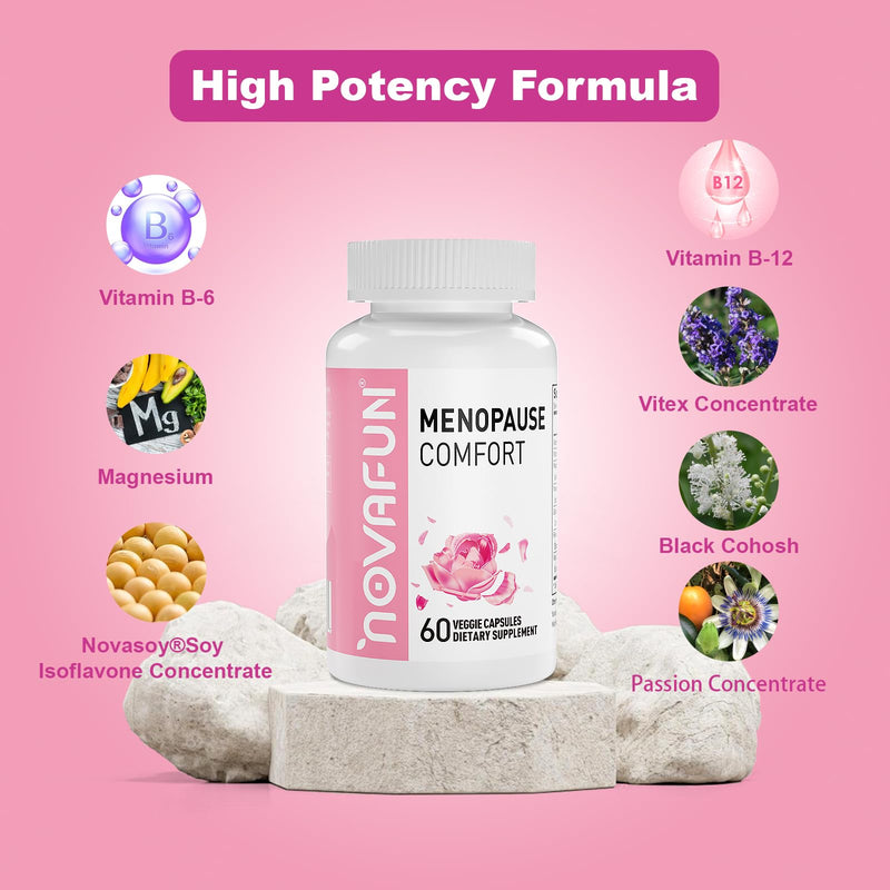 Menopause Support Supplement for Women, Soy Isoflavone, 60 Capsules | With Black Cohosh, Passion Flower, Vitex, Vitamins B6 & B12, and Magnesium for Women's Daily Wellness Support