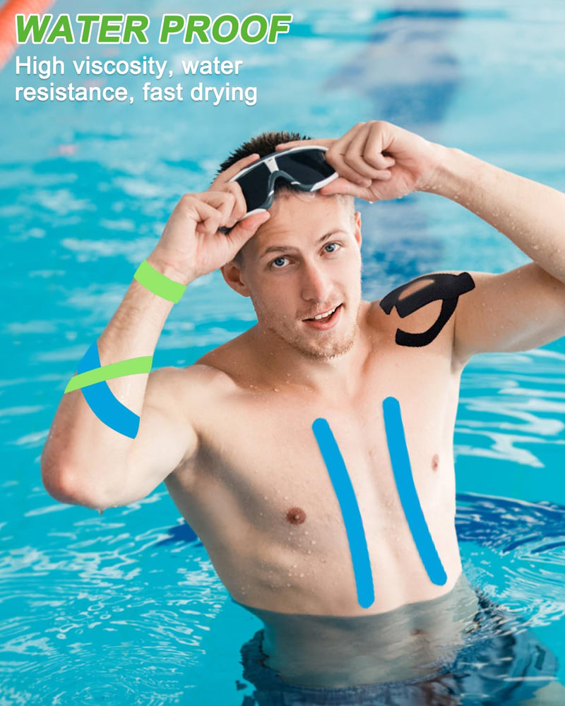 [Australia] - TIDEVAN 6 rolls of sports tape (5 m x 5 cm) kinesio tapes, skin-friendly tapes, kinesiology tape with special scissors, waterproof kinesio tape for knees, shoulders and elbows, muscle-tightening tapes 