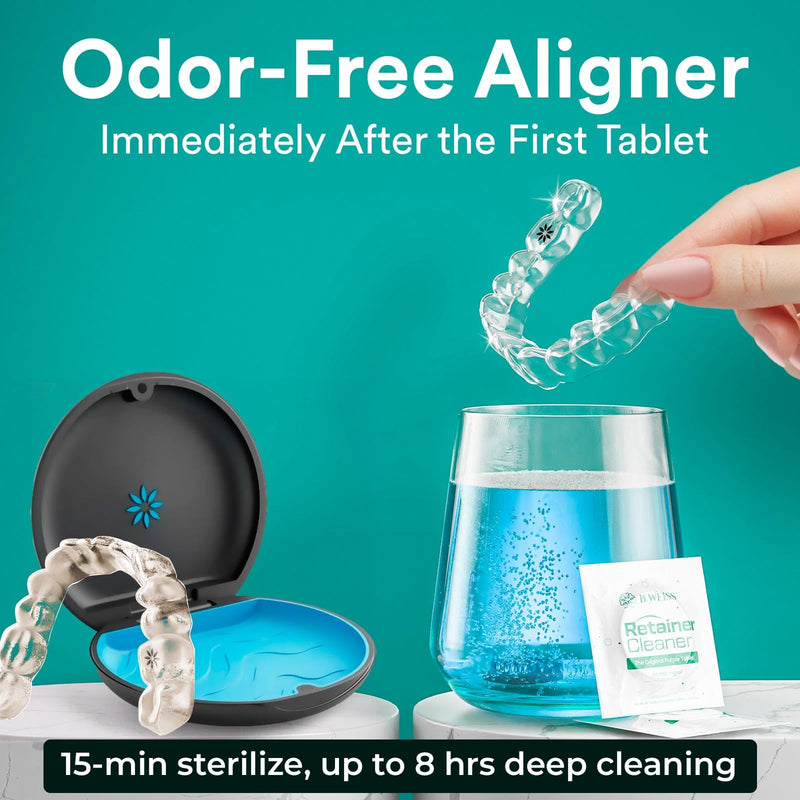 [Australia] - Retainer Cleaner Tablets, Invisalign Cleaner, Remove Stains, Odors & Plaque, Night Guard Cleaner, FSA & HSA Eligible, 1-Month Supply of PERSULFATE-FREE Denture Cleaner, 30 Tablets, Mint-Scented 